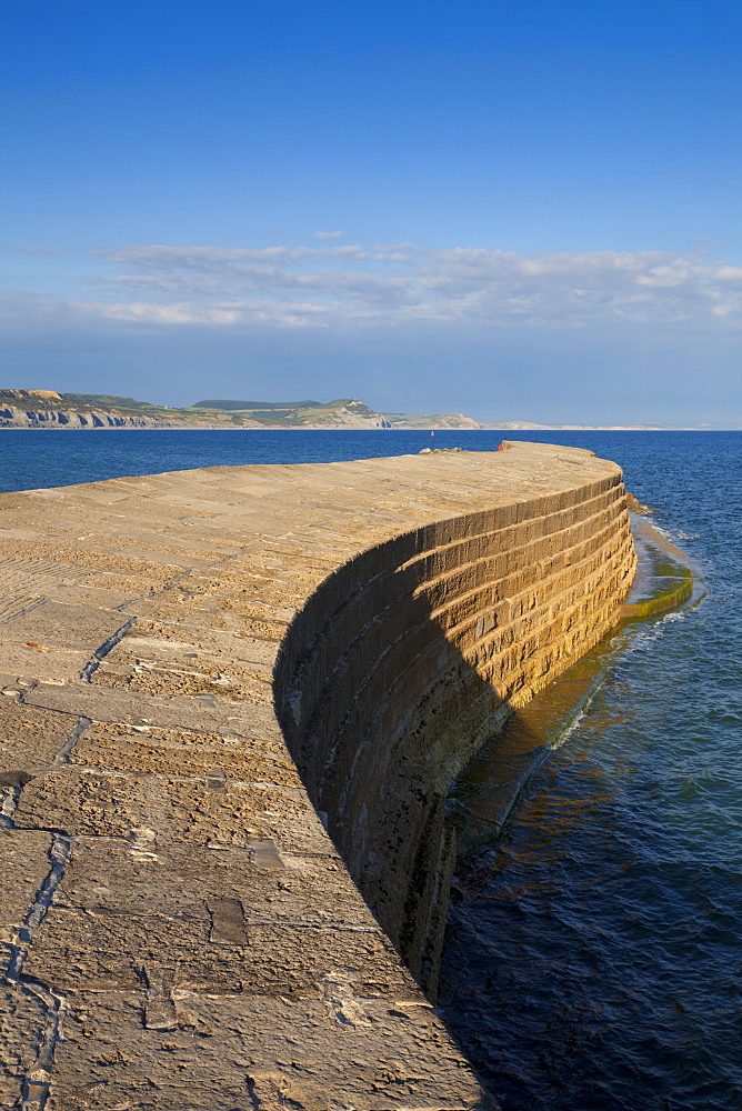 The stone Cobb or harbour wall, a famous landmark of Lyme Regis, Jurassic Coast, UNESCO World Heritage Site, Dorset, England, United Kingdom, Europe