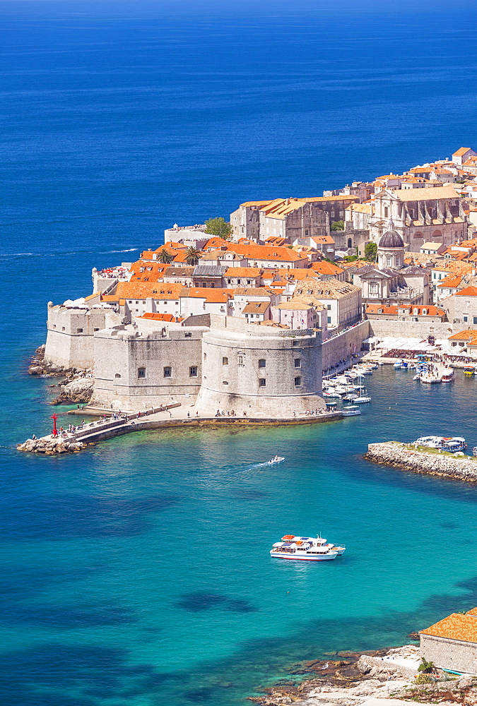 Aerial view of Old Port and Dubrovnik Old town, Dalmatian Coast, Dubrovnik, Croatia, EU, Europe