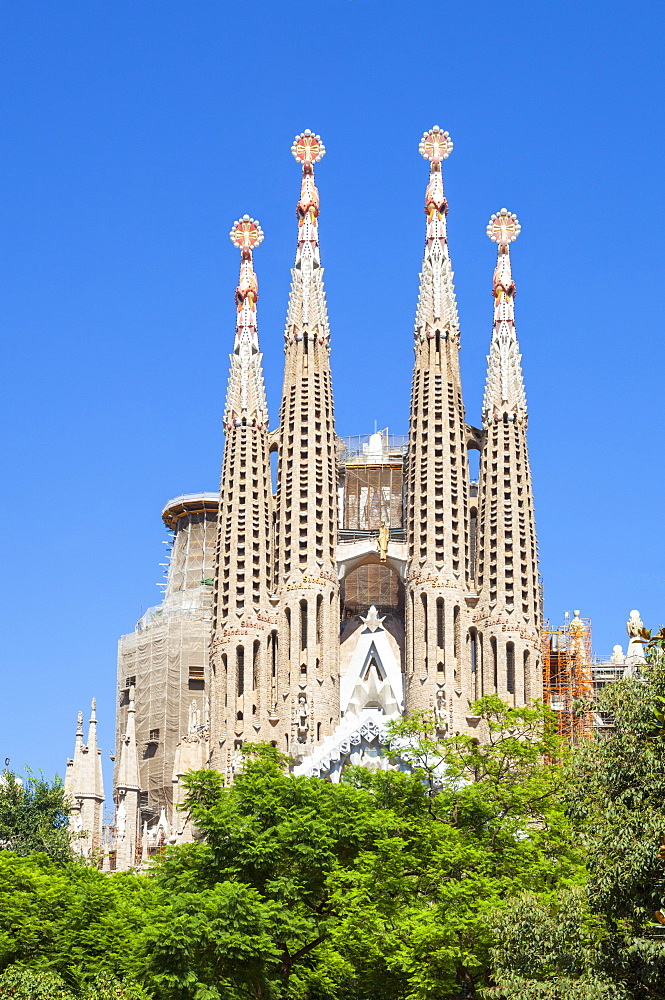 La Sagrada Familia church designed by Antoni Gaudi, back view, UNESCO World Heritage Site, Barcelona, Catalonia (Catalunya), Spain, Europe