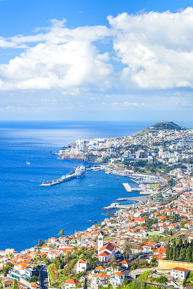 View over Funchal, capital city of Madeira, city, port and harbour, Madeira, Portugal, Atlantic, Europe