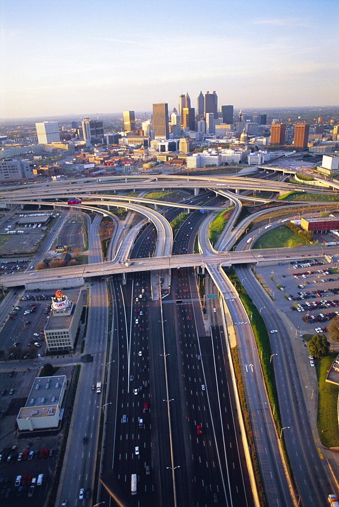 Aerial of highways leading to Atlanta, Georgia 