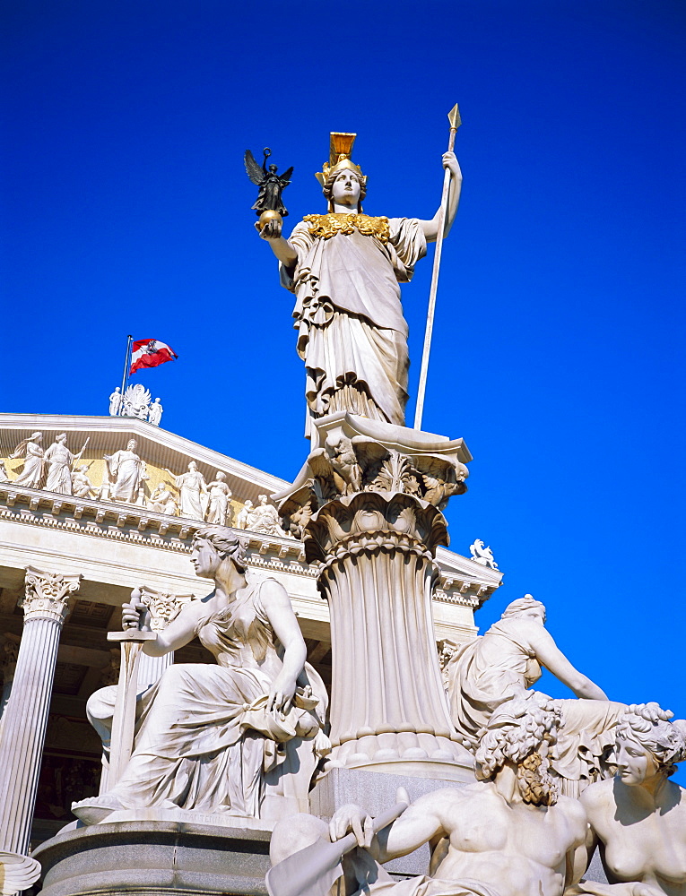 Athena statue in front of the Parliament building, Vienna, Austria 