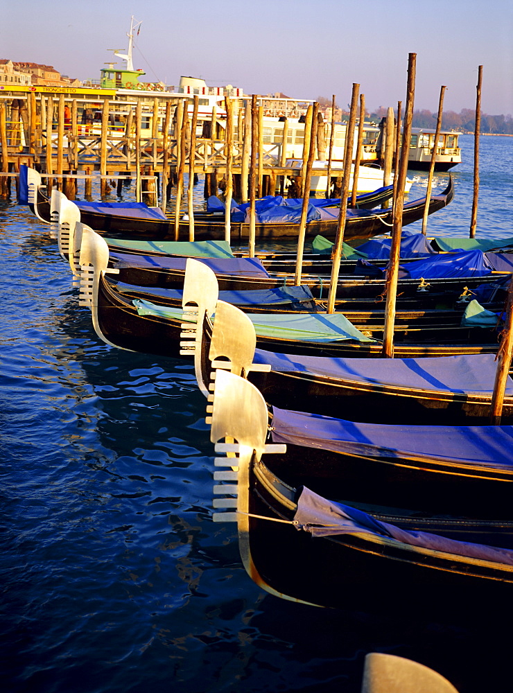 Gondolas at dusk, Venice, Veneto, Italy 