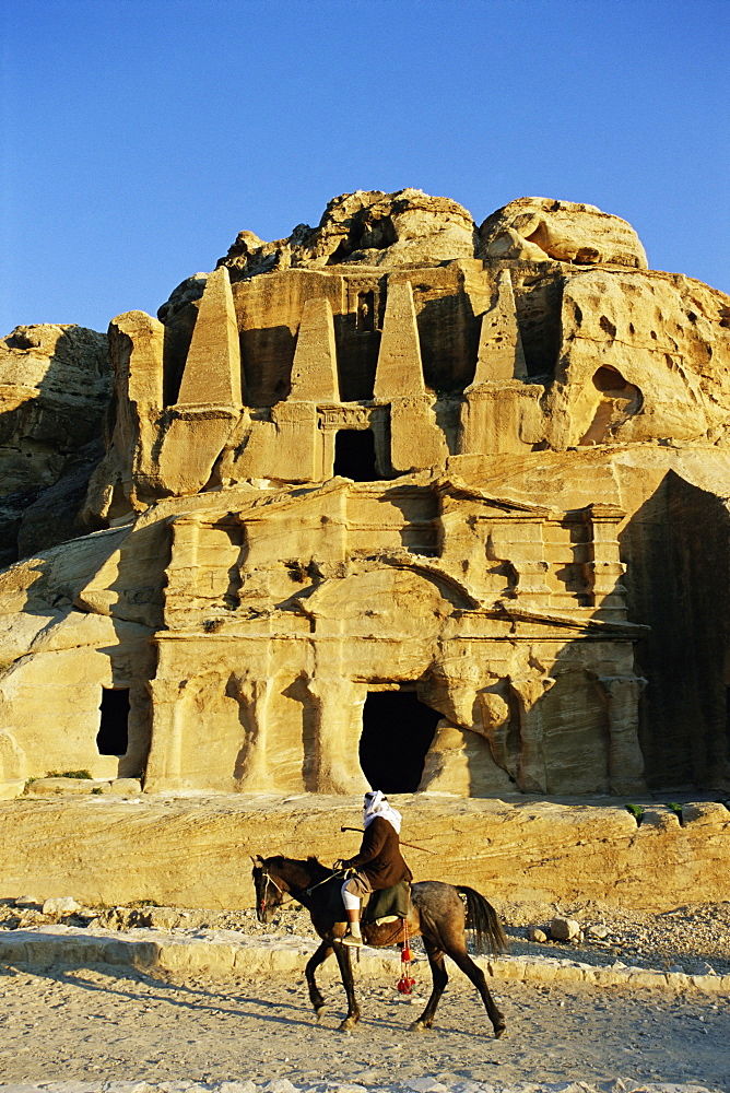 Rock cut tombs at Nabatean archaeological site, Petra, UNESCO World Heritage Site, Jordan, Middle East