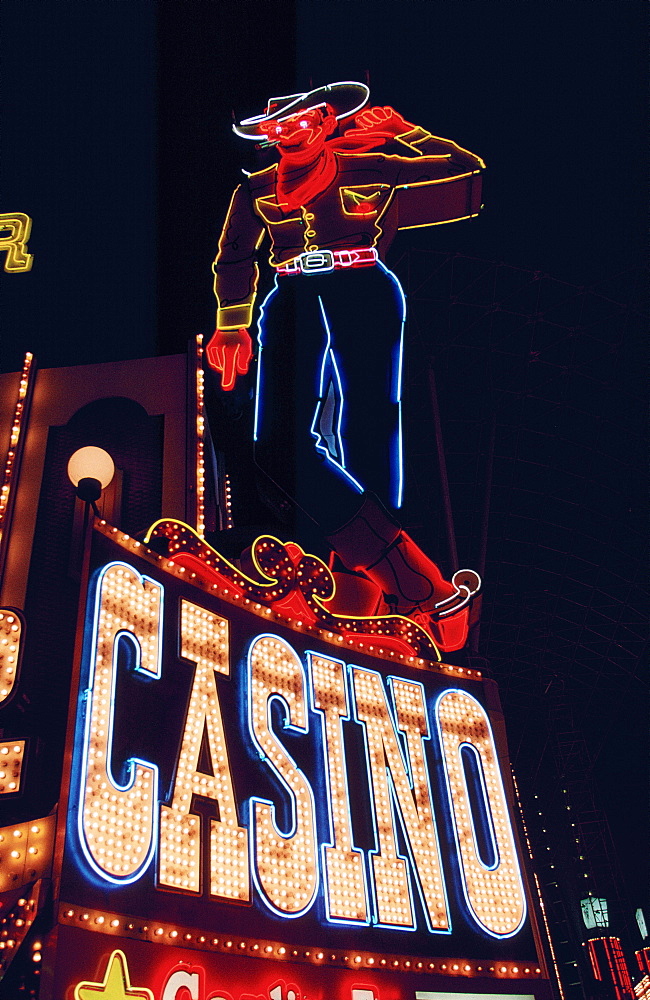 Fremont Street cowboy casino sign, Las Vegas