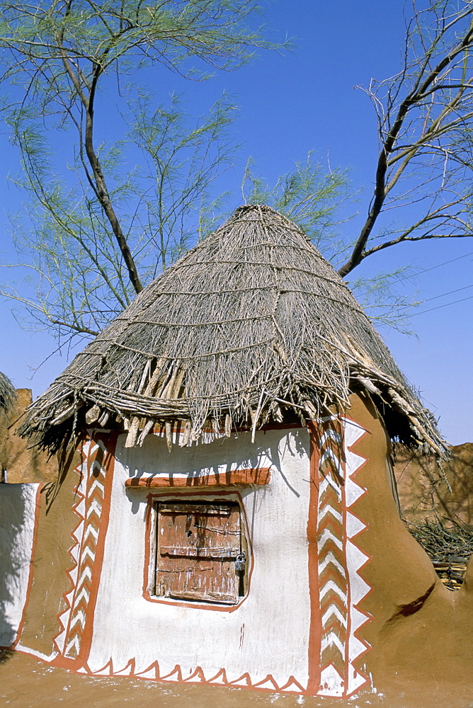 Decorated house in a village near Jodhpur, Rajasthan state, India, Asia