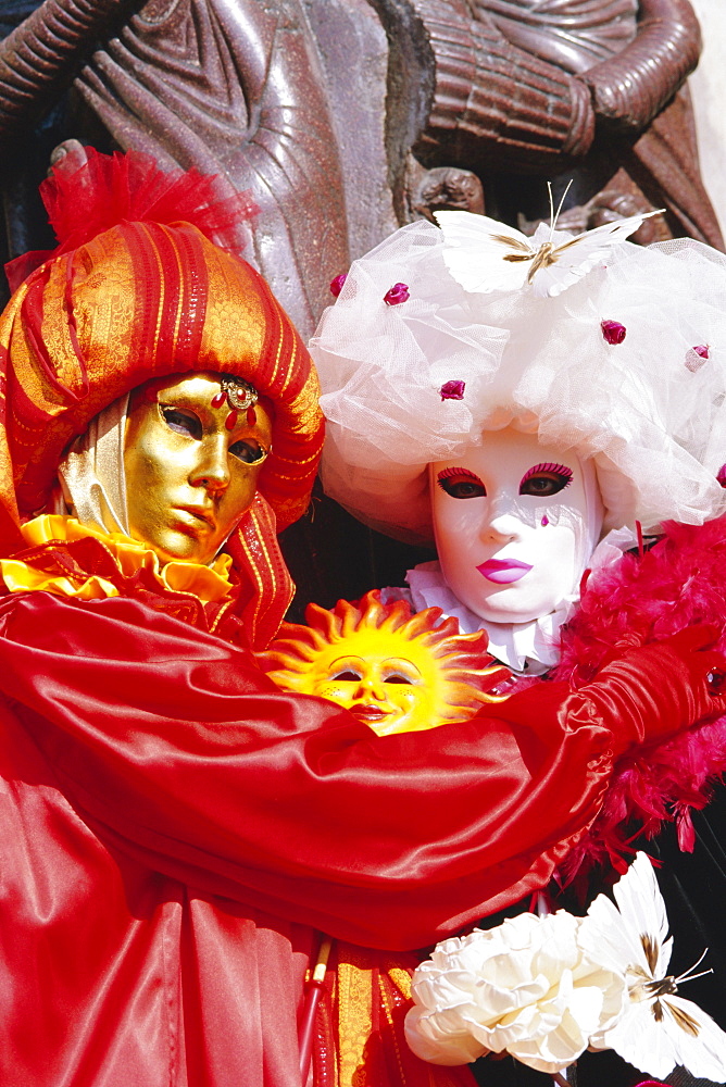 People wearing masked carnival costumes, Venice Carnival, Venice, Veneto, Italy