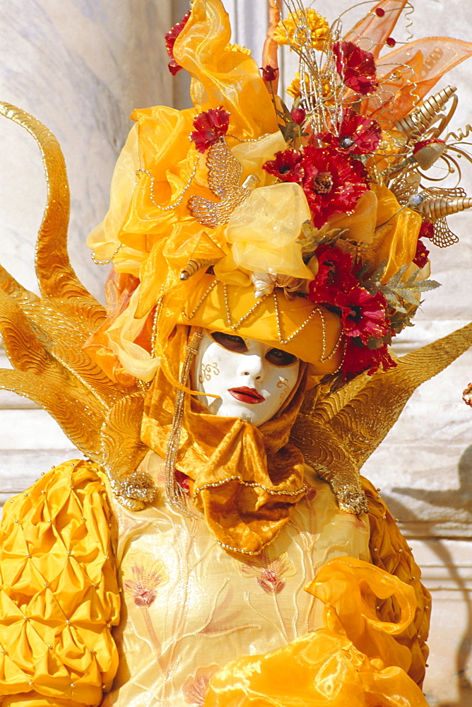 Person wearing masked carnival costume, Venice Carnival, Venice, Veneto, Italy