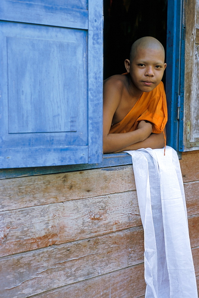 Novice monk, Buddhist monastery at Angkor, Siem Reap, Cambodia, Indochina, Southeast Asia, Asia