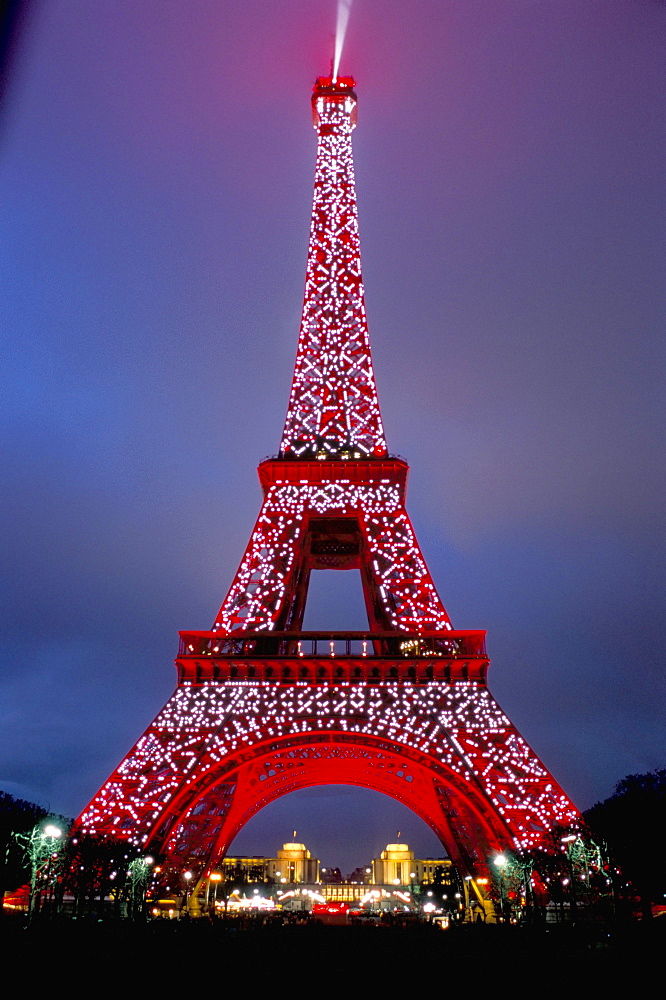 Eiffel Tower decorated for Chinese New Year, Paris, France, Europe