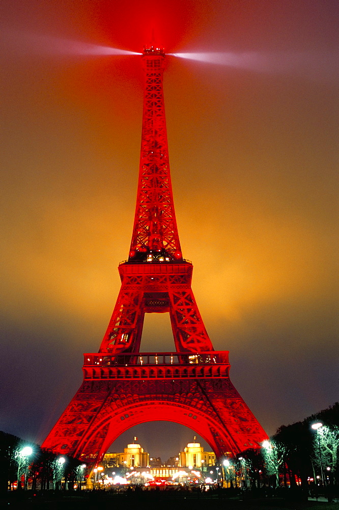 Eiffel Tower decorated for Chinese New Year, Paris, France, Europe