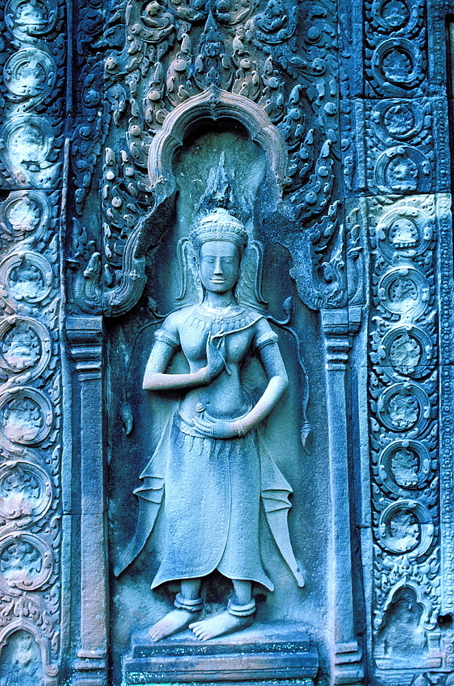 Bas relief, Ta Prohm, Angkor, Cambodia, Asia