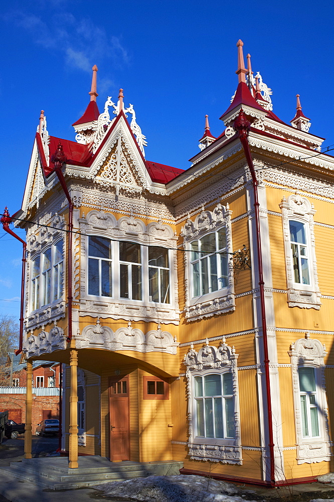 The Peacock House on Krasnoarmeiskaia Avenue, wooden architecture, Tomsk, Tomsk Federation, Siberia, Russia, Eurasia 