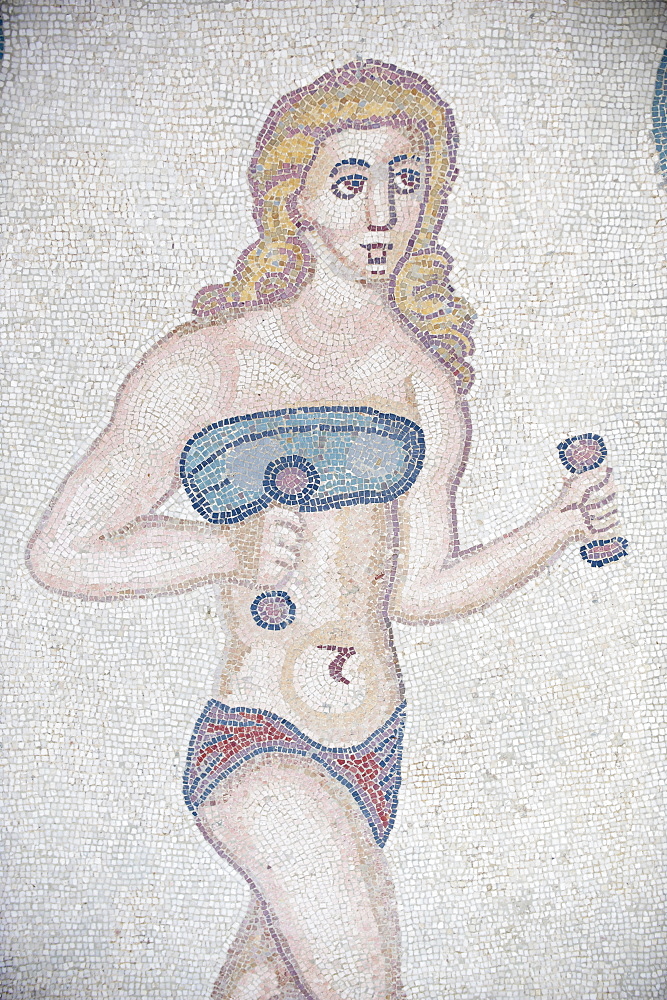 Mosaic of girls in bikinis, Villa Romana del Casale, Piazza Armerina, UNESCO World Heritage Site, Sicily, Italy, Europe 