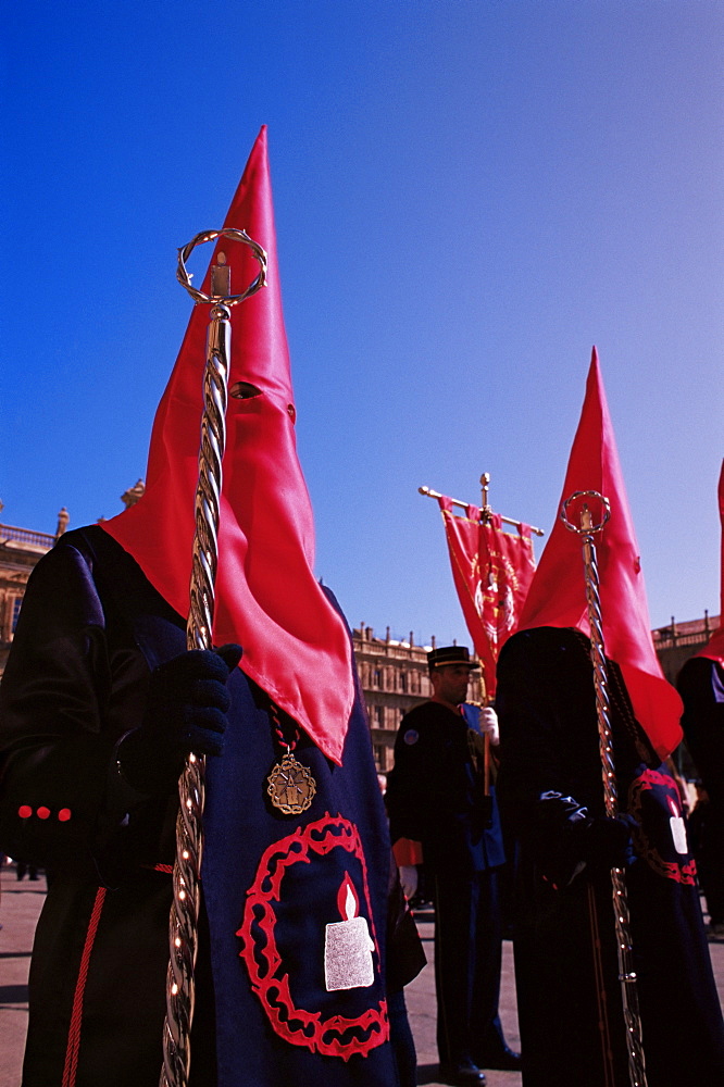 Penitents, Semana Santa (Holy Week) procession, Salamanca, Castilla y Leon (Old Castile), Spain, Europe