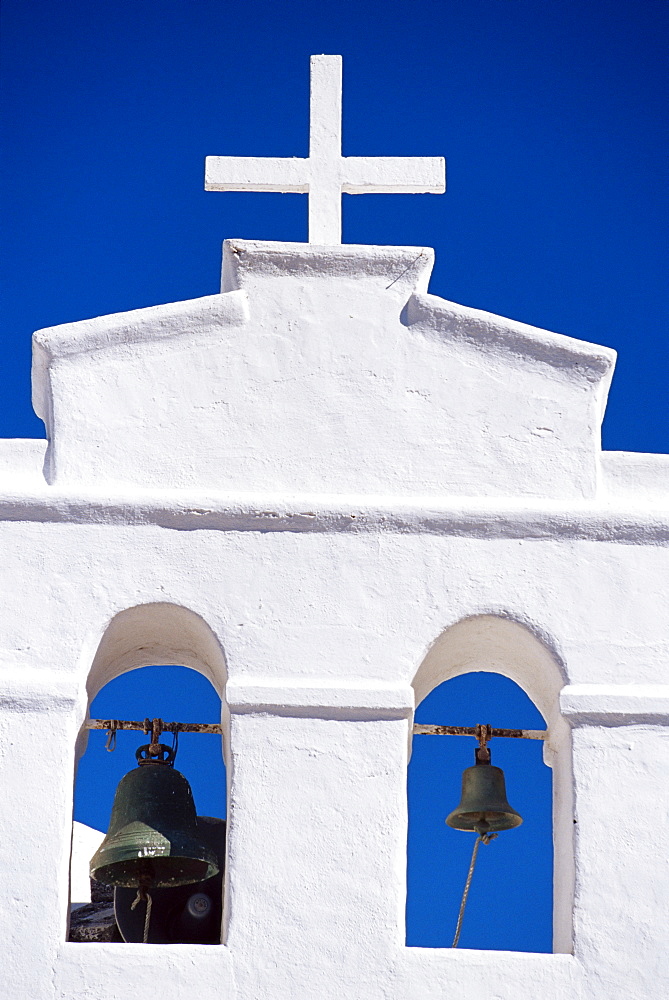 Detail of bell tower of church, Yaiza, Lanzarote, Canary Islands, Spain, Mediterranean, Europe