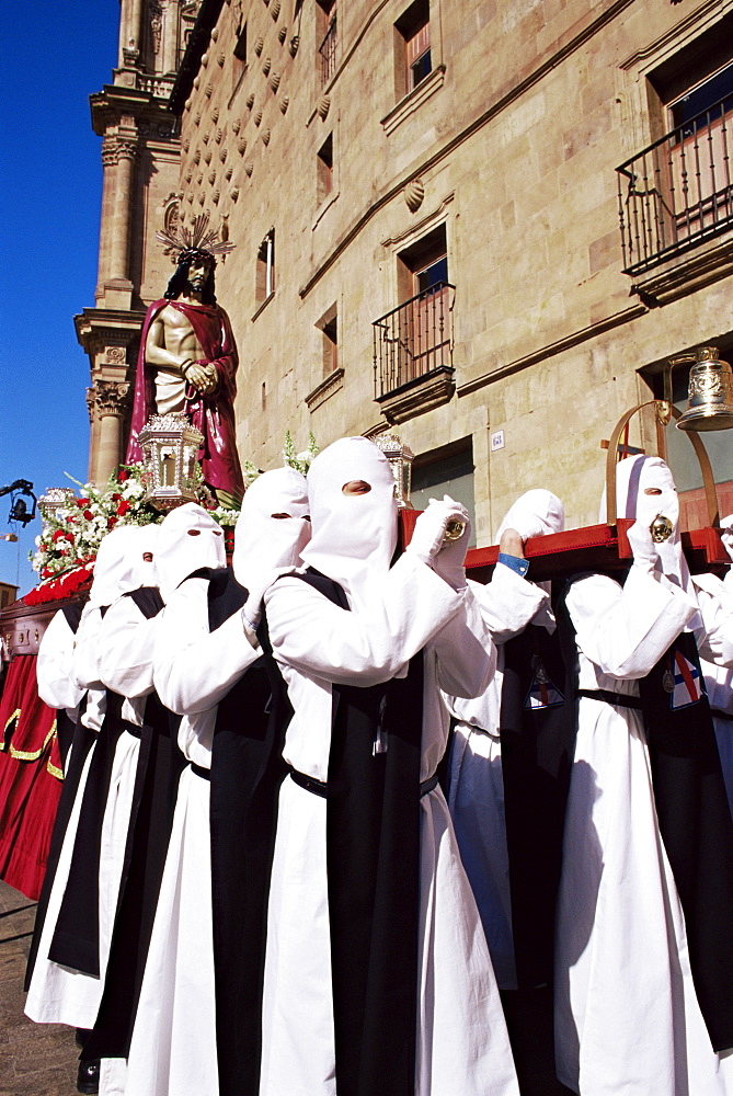 Penitents in procession during Holy Week, Salamanca, Castilla Leon, Spain, Europe