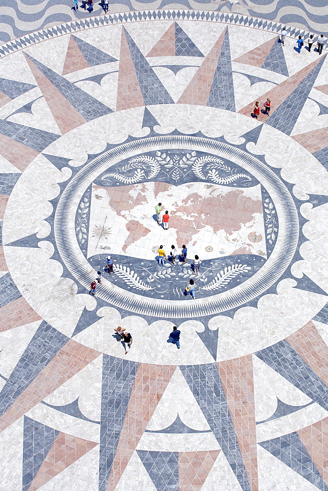 Mosaic compass, Monument to the Discoveries, Belem, Lisbon, Portugal, Europe