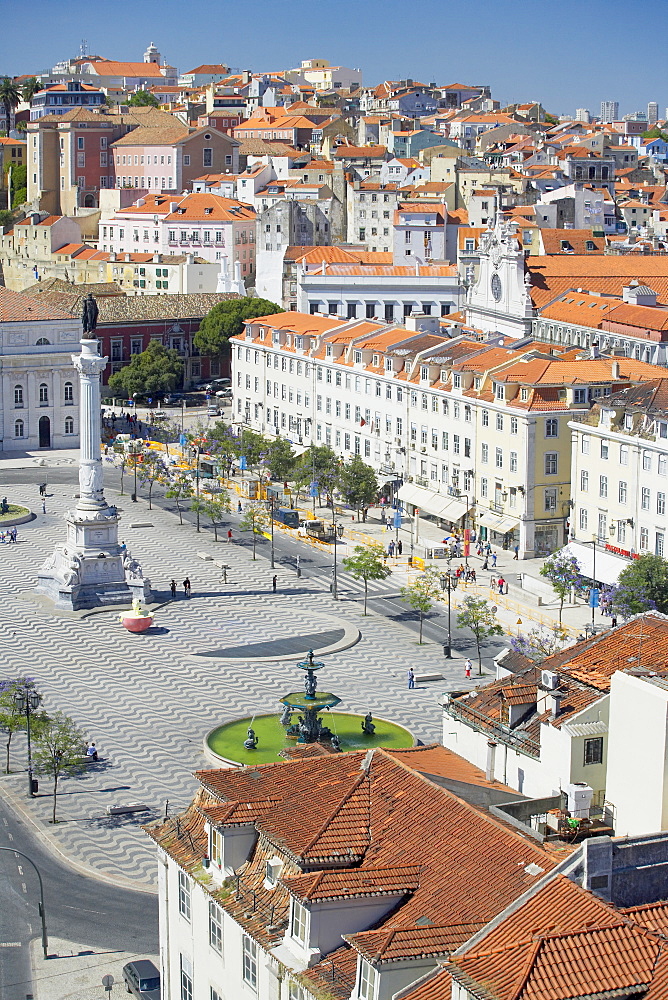 Aerial view of Praca Dom Pedro IV (Rossio Square) and city centre, Lisbon, Portugal, Europe