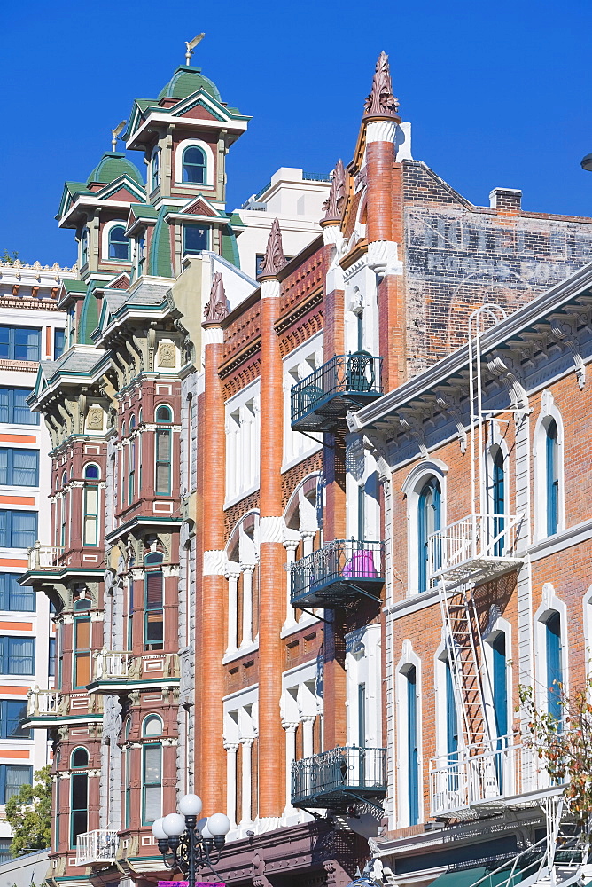 Buildings on 5th Avenue, Gaslamp district, San Diego, California, United States of America, North America