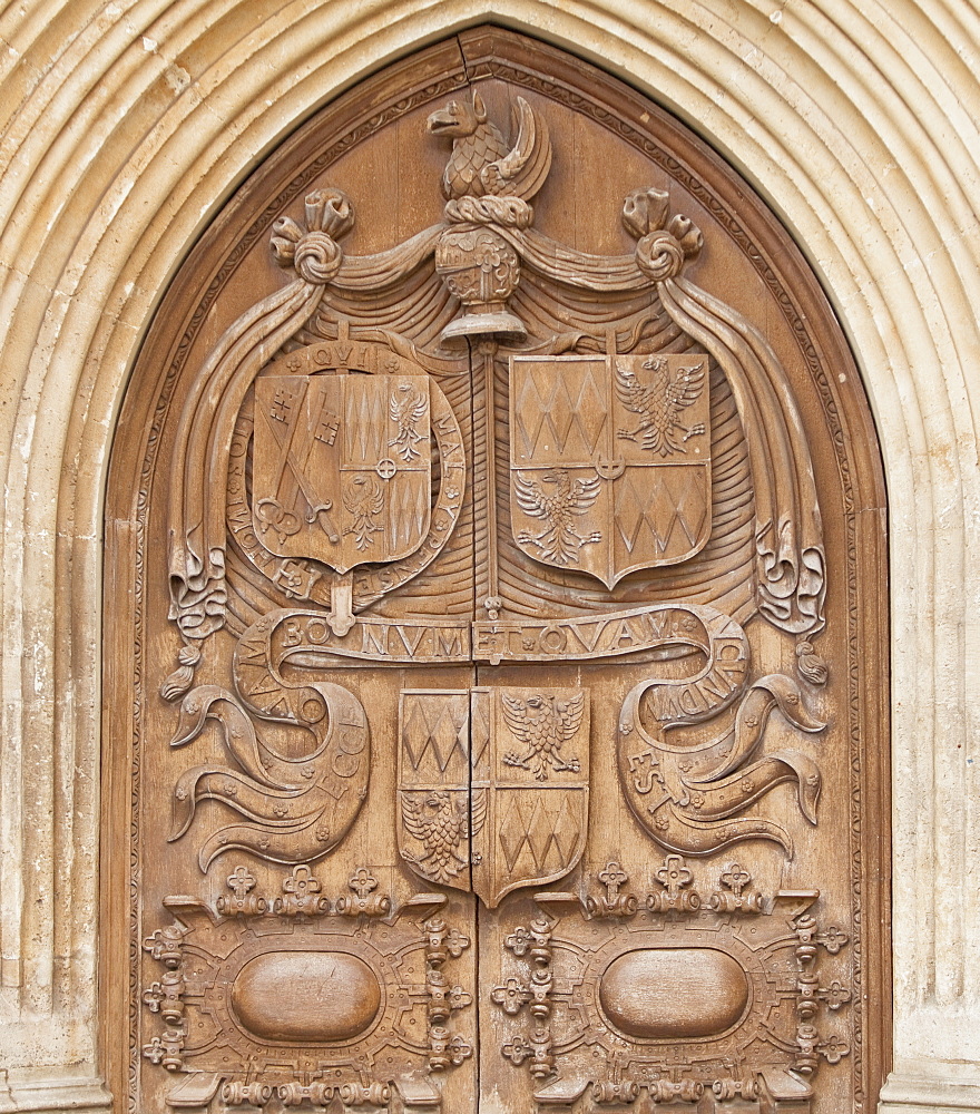 Detail of Bath Abbey door, Bath, UNESCO World Heritage Site, Somerset, England, United Kingdom, Europe