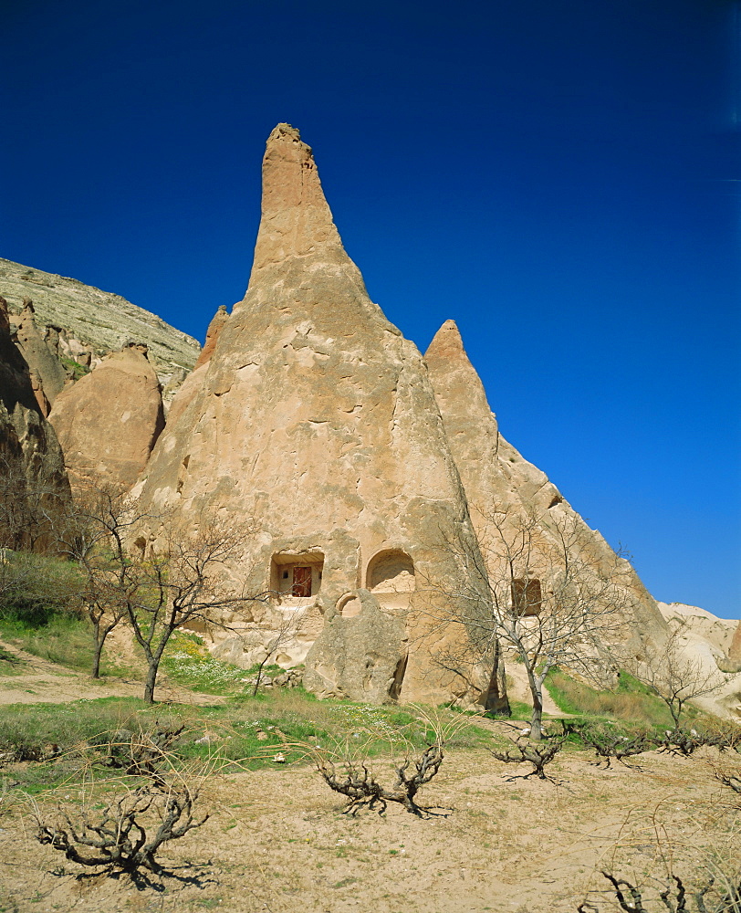 Monastic troglodyte (cave) dwellings carved in the rocks, Zelve, Cappadocia, Turkey, Europe