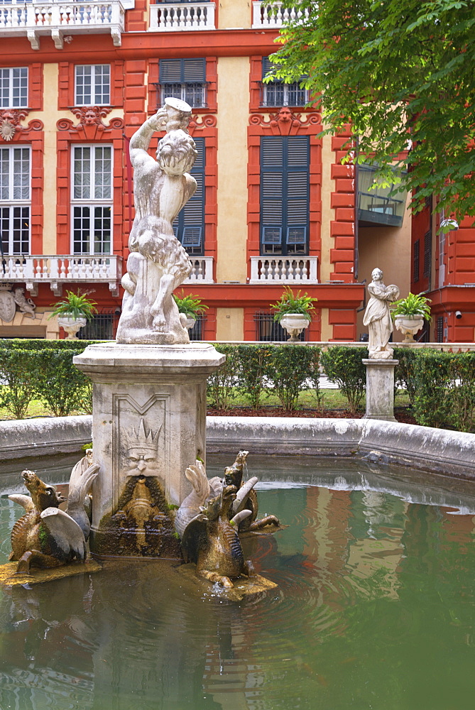 Palazzo Bianco gardens with Palazzo Rosso in the background, Genoa, Liguria, Italy, Europe, World Heritage Site