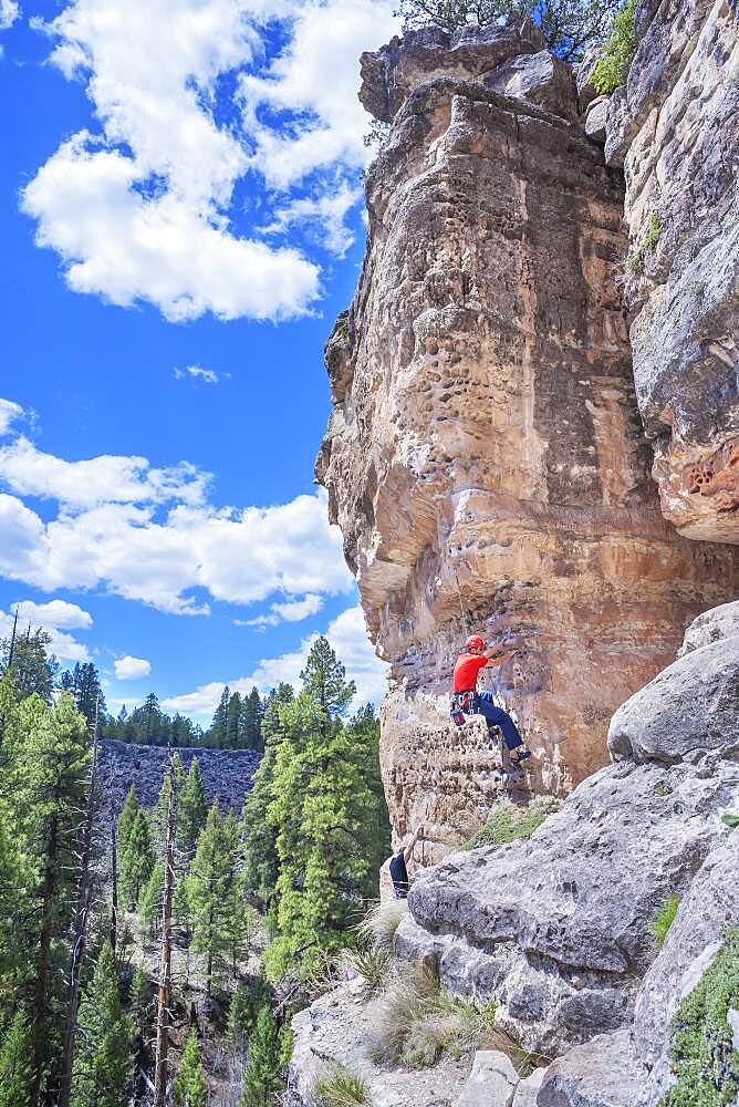 Man rock climbing at The Pit (Le Petit Verdon) in Sandy's Canyon, Flagstaff, Arizona, United States of America, North America