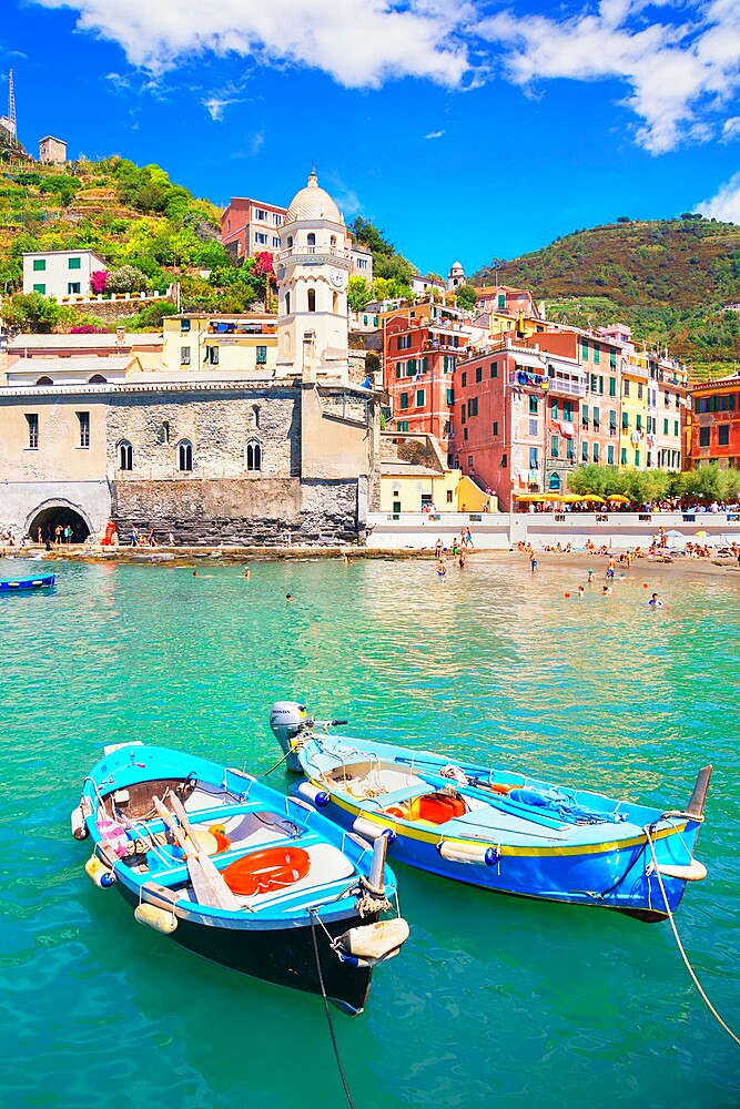 Fishing boats and harbor, Vernazza, Cinque Terre, UNESCO World Heritage Site, Liguria, Italy, Europe