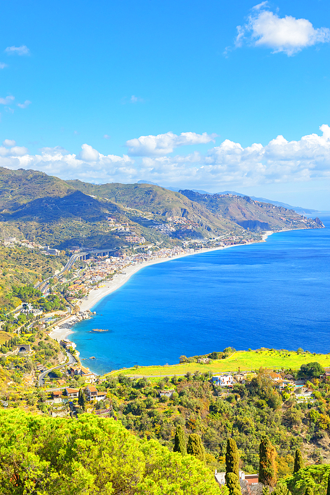 View of the Ionian coast, Taormina, Sicily, Italy, Mediterranean, Europe