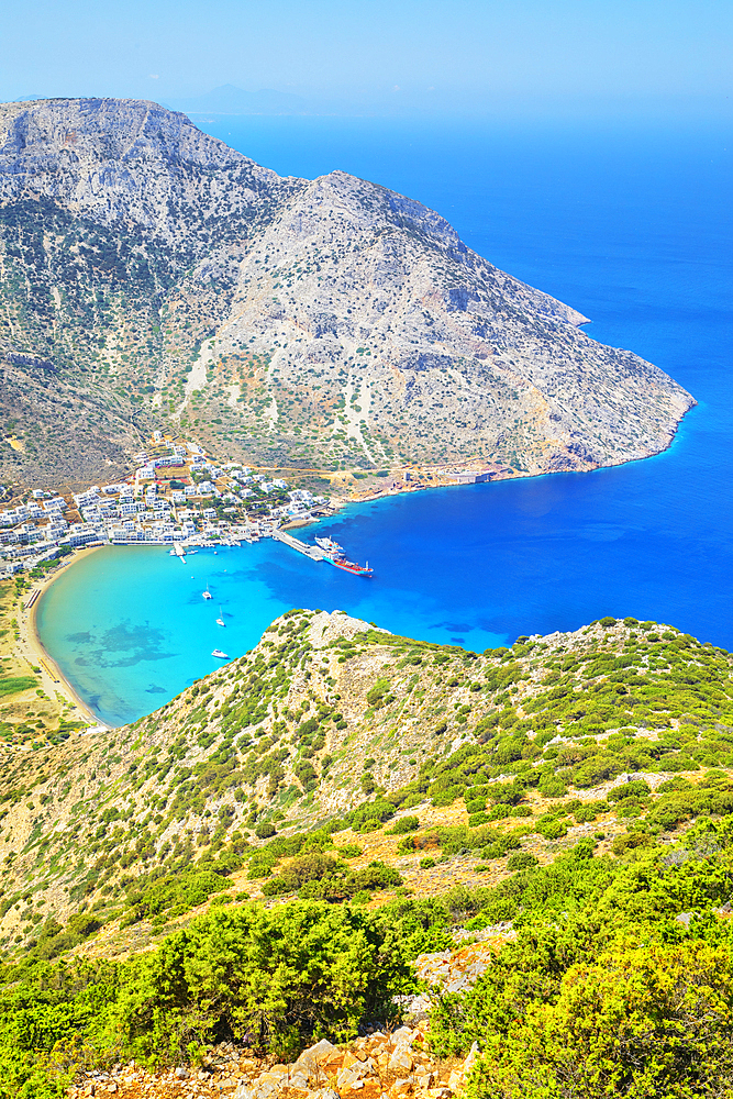 Kamares port, high angle view, Kamares, Sifnos Island, Cyclades, Greek Islands, Greece, Europe