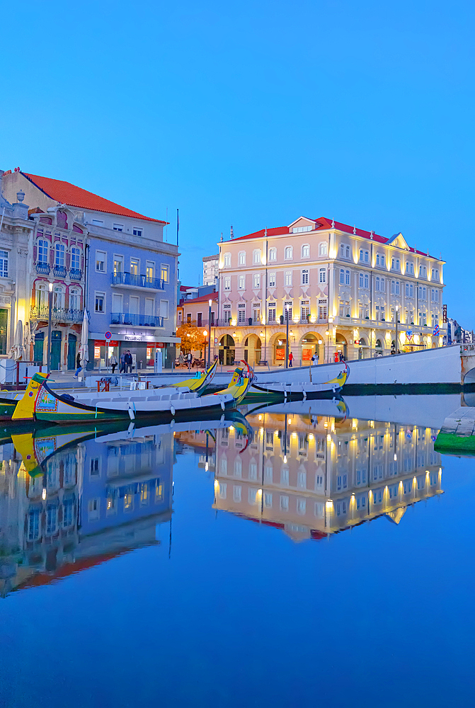 Traditional Moliceiro boats on Aveiro main canal, Aveiro, Portugal