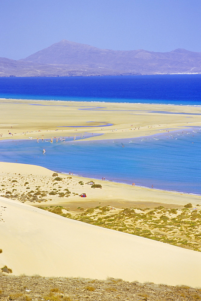 Sandy dunes, coastline and Peninsula de Gandia, Fuerteventura, Canary Islands, Spain, Atlantic, Europe