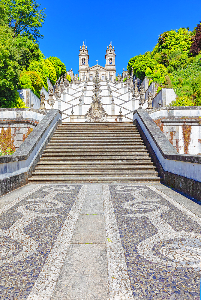 Monumental baroque stairway leading Bom Jesus do Monte church, Braga, Minho Province, Portugal