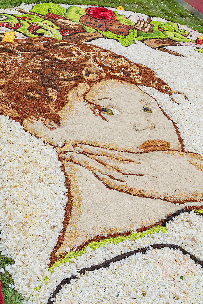 Decorations made with flowers, Noto Flower Festival, Noto, Noto Valley, Sicily, Italy