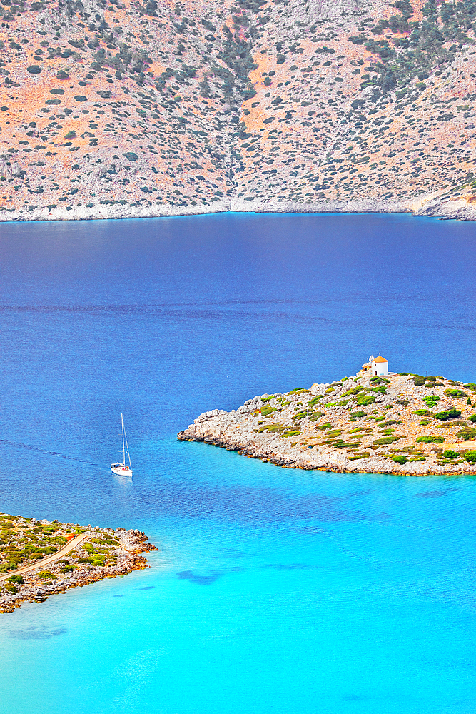 Panormitis bay, high angle view, Panormitis, Symi Island, Dodecanese Islands, Greece
