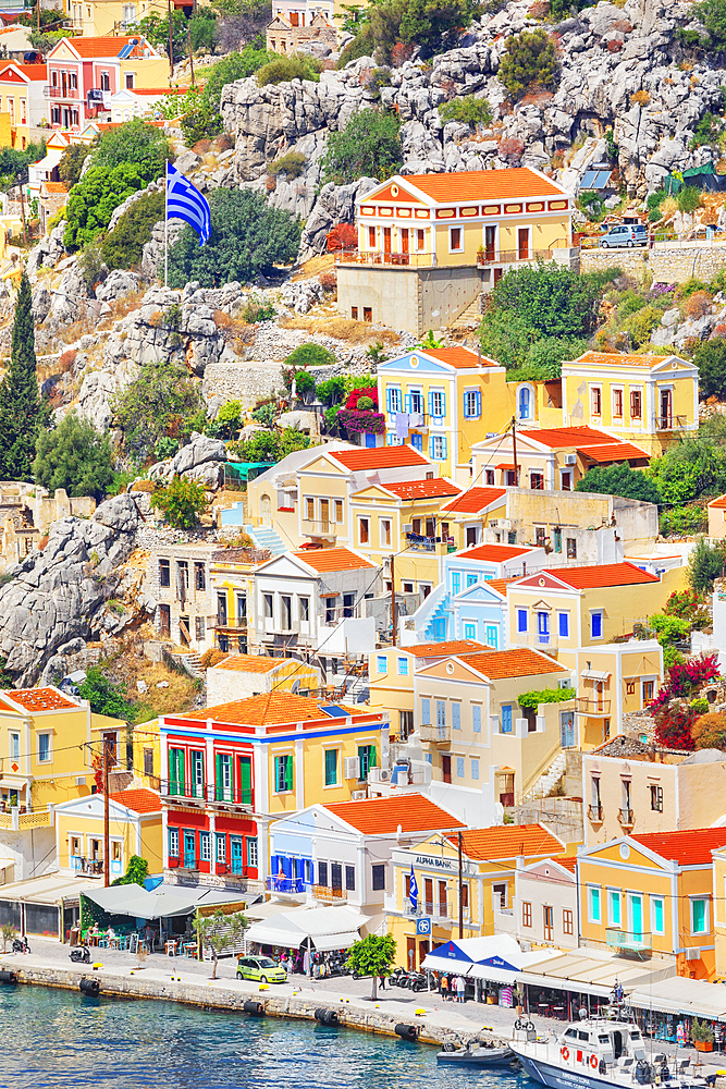 View of Gialos Harbour, Gialos, Symi Island, Dodecanese Islands, Greece