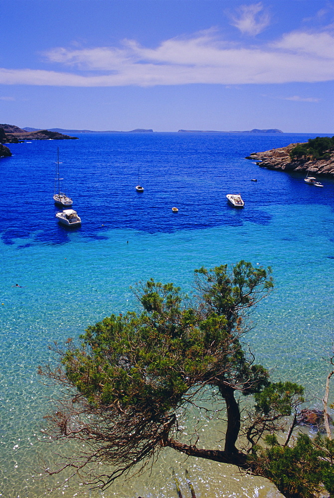 View of Cala Salada, Sant Antoni, Ibiza, Balearic Islands, Spain, Europe