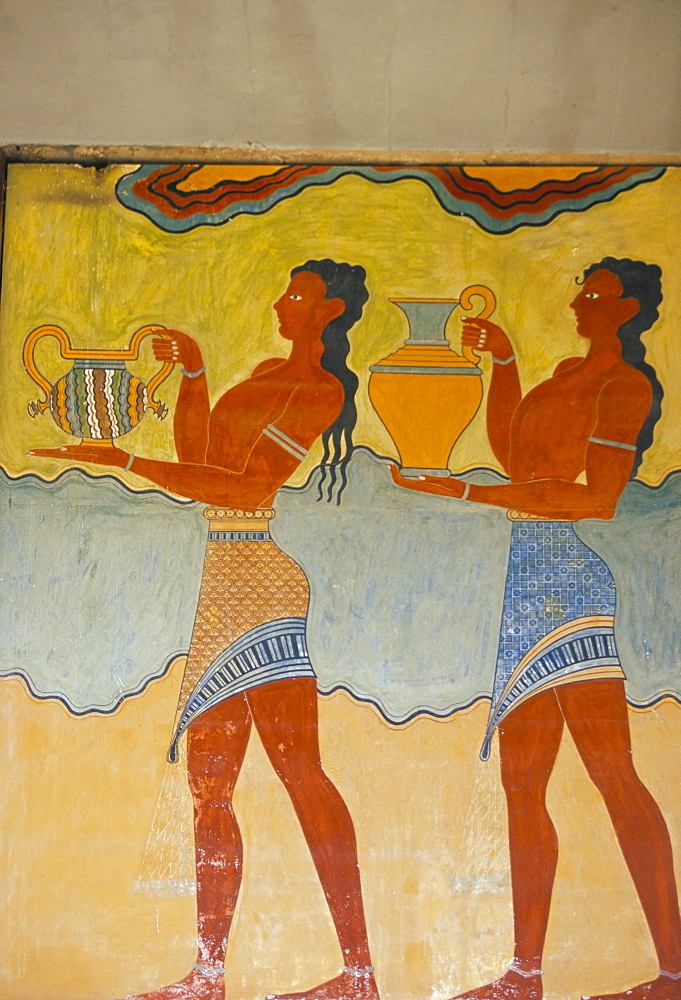 Mural paintings, Corridor of the Procession, Minoan, Knossos, island of Crete, Greece, Mediterranean, Europe