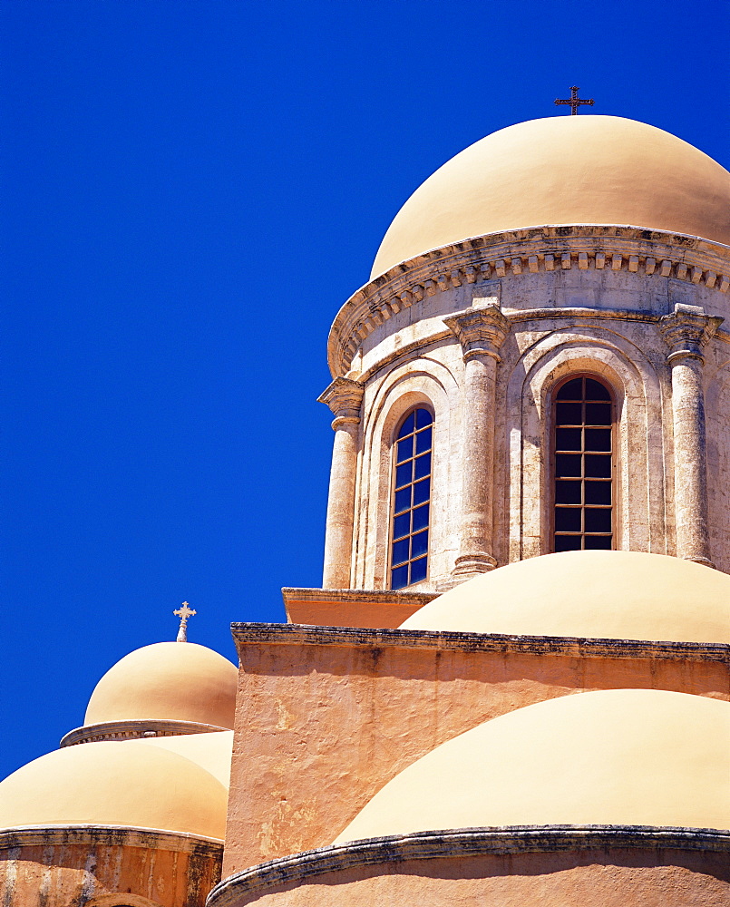 Mono Agias Triada monastery domes, 17th century Venetian built monastery, Akrotiri peninsula, Crete, Greece, Europe