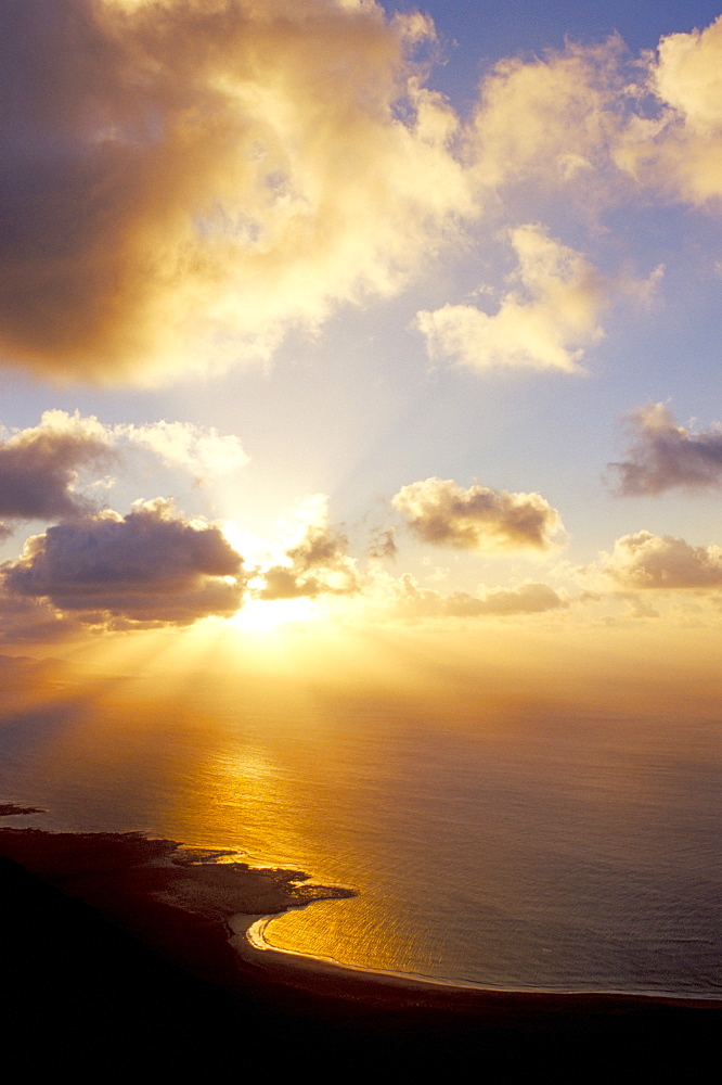 Coastline under dramatic sky, near El Mirador del Rio, Lanzarote, Canary Islands, Spain, Atlantic, Europe