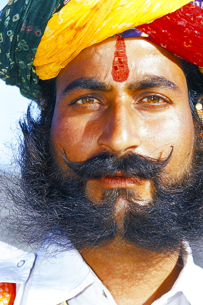 Portrait of a candidate for Mr. Desert annual competition, Bikaner Desert Festival, Rajasthan state, India, Asia