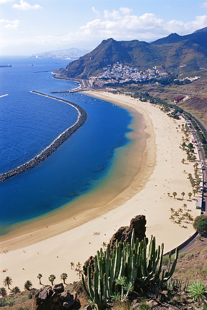 Aerial view of Playa de las Teresitas, Santa Cruz de Tenerife, Tenerife, Canary Islands, Spain, Atlantic, Europe