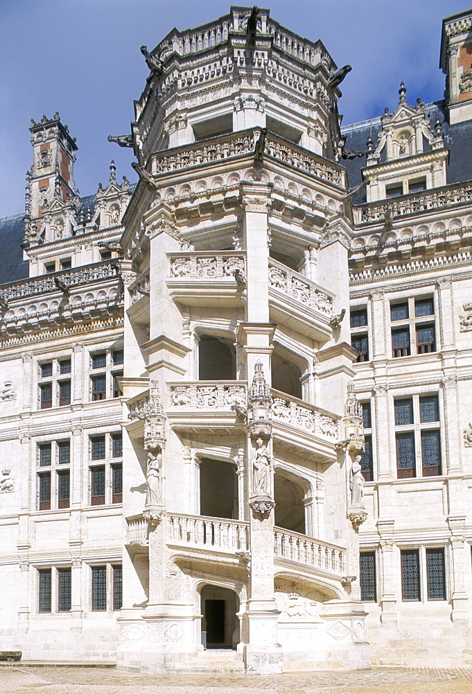 Francois 1er (Francis 1st) stairway, Chateau of Blois, Pays de Loire, Loire Valley, France, Europe