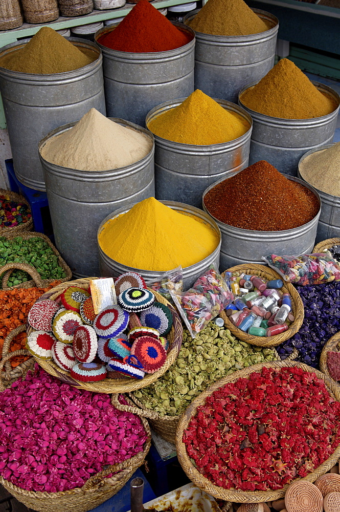 Spices in the souks in the Medina, Marrakesh, Morroco, North Africa, Africa