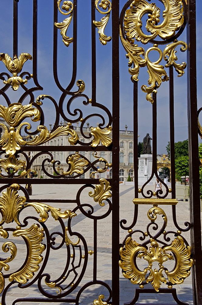 Detail of ironwork, Place Stanislas, formerly Place Royale, built by Stanislas Leszczynski, King of Poland in the 18th century, UNESCO World Heritage Site, Nancy, Meurthe et Moselle, Lorraine, France, Europe