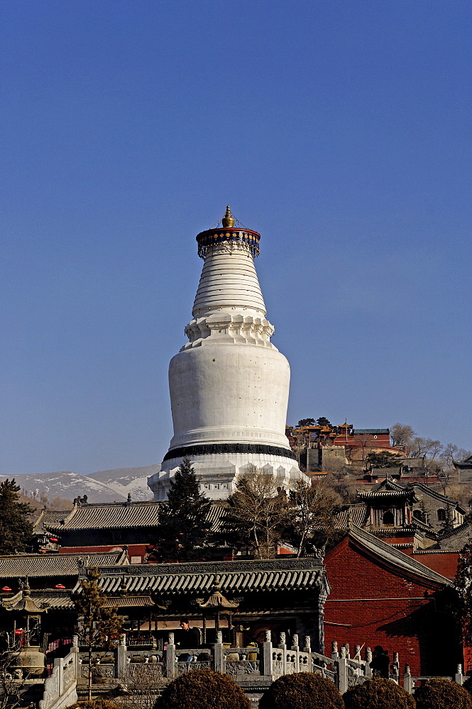 The Great White Pagoda (Da Baita), Tayuan Temple (Tayuan Si), one of China's most ancient Buddhist sites, Five Terrace Mountain (Wutai Shan), Shanxi, China, Asia