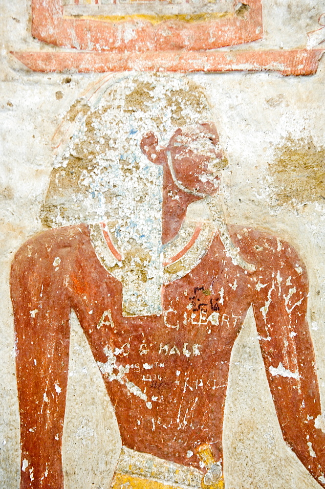 Detail of wall painting from Egyptian temple salvaged from Nubian land flooded by Lake Nasser, National Museum, Khartoum, Sudan, Africa