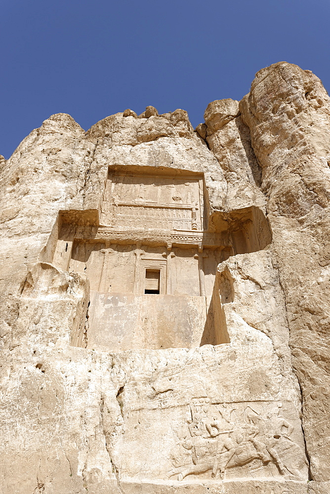 The tomb of Darius I at the historical Naqsh-e Rostam necropolis, Persepolis area, Iran, Middle East