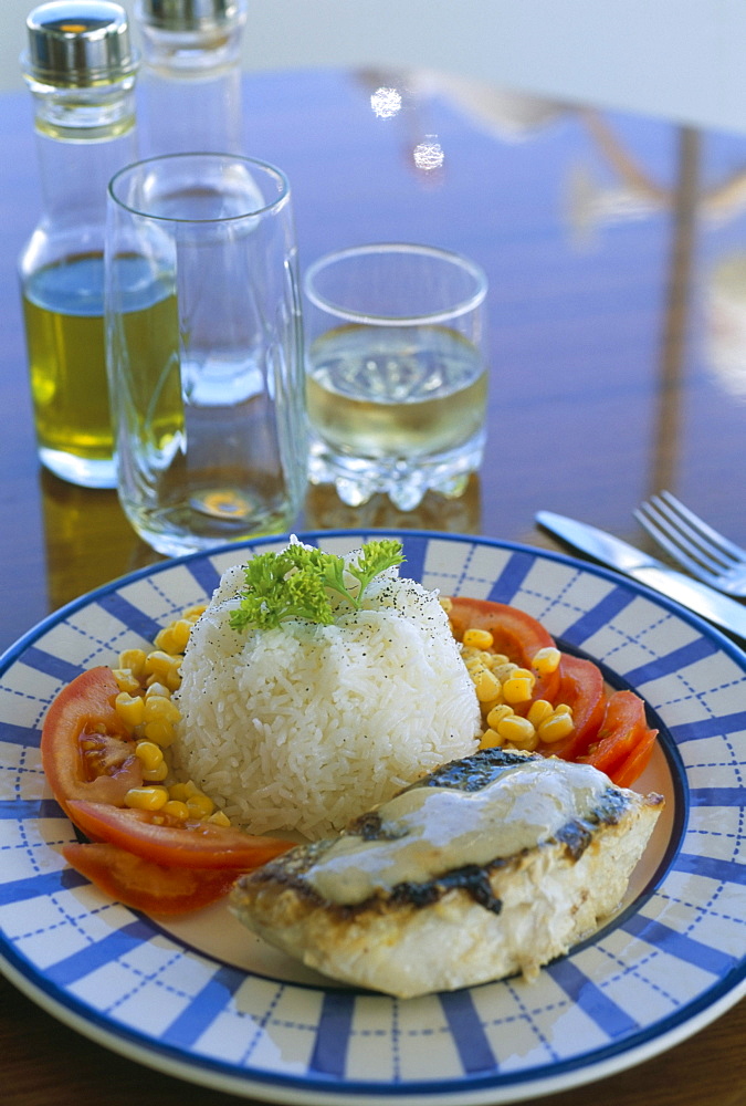 Food and drink on board a catamaran, Praslin, Seychelles, Indian Ocean, Africa